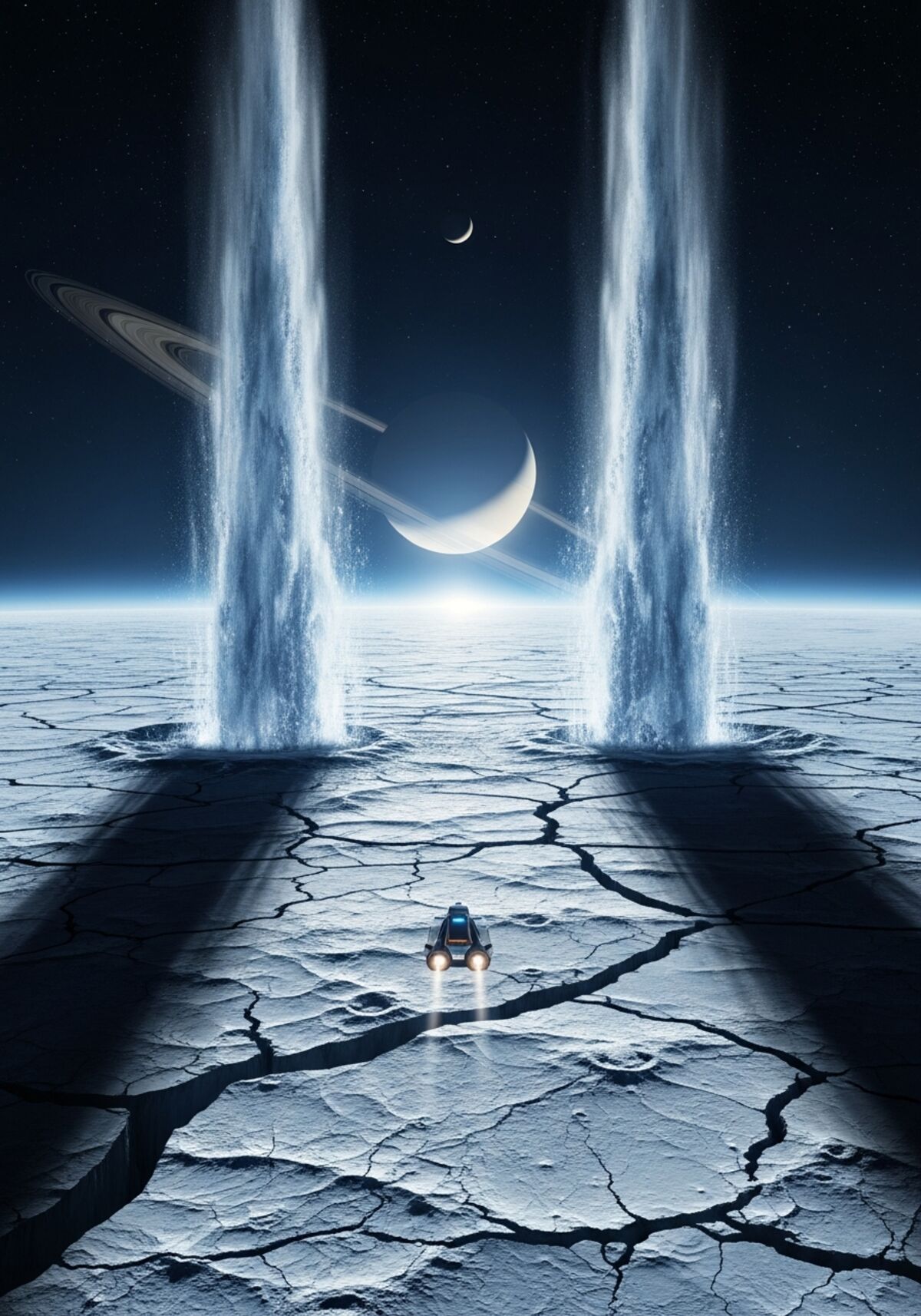 Concept art: approach to a remote ice world (B-T-Fly universe)
