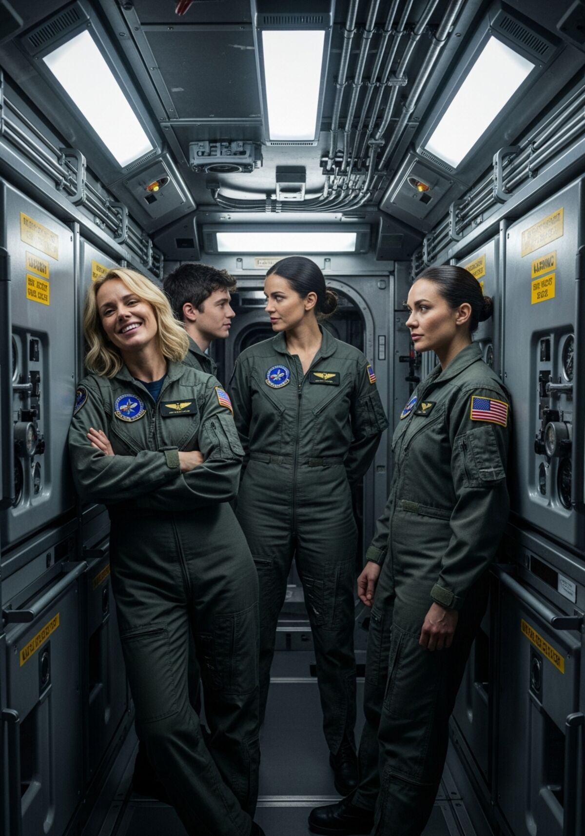 Concept art: crew in a ship corridor (B-T-Fly universe)
